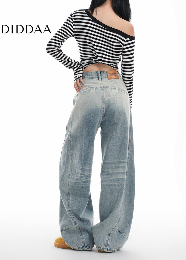 Blue Distressed Loose Wide Leg Scimitar Jeans - Women’s Jeans