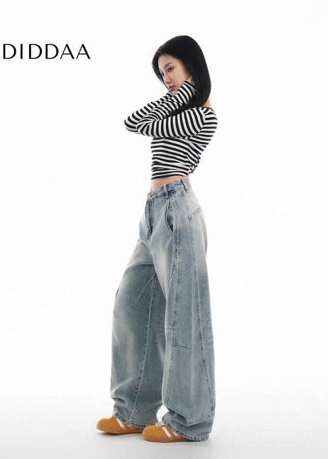 Blue Distressed Loose Wide Leg Scimitar Jeans - Women’s Jeans