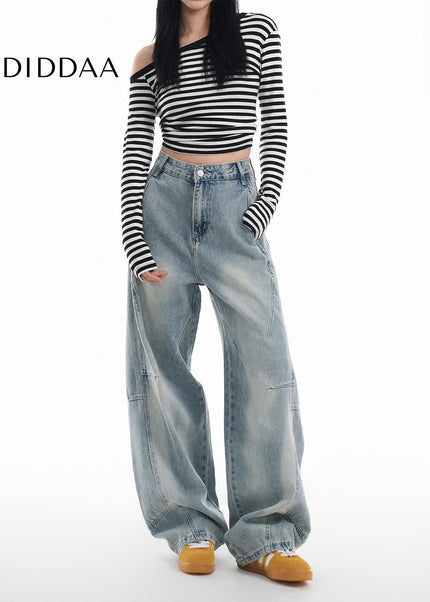 Blue Distressed Loose Wide Leg Scimitar Jeans - Women’s Jeans