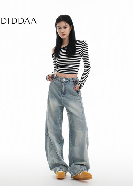 Blue Distressed Loose Wide Leg Scimitar Jeans - Women’s Jeans