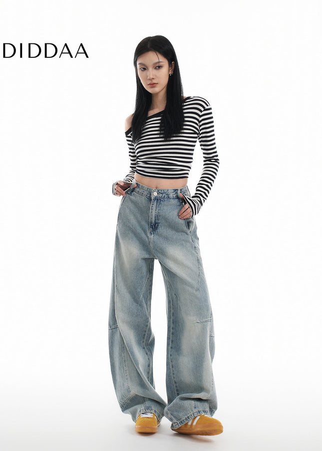 Blue Distressed Loose Wide Leg Scimitar Jeans - Women’s Jeans