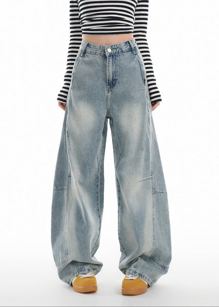 Blue Distressed Loose Wide Leg Scimitar Jeans - Women’s Jeans