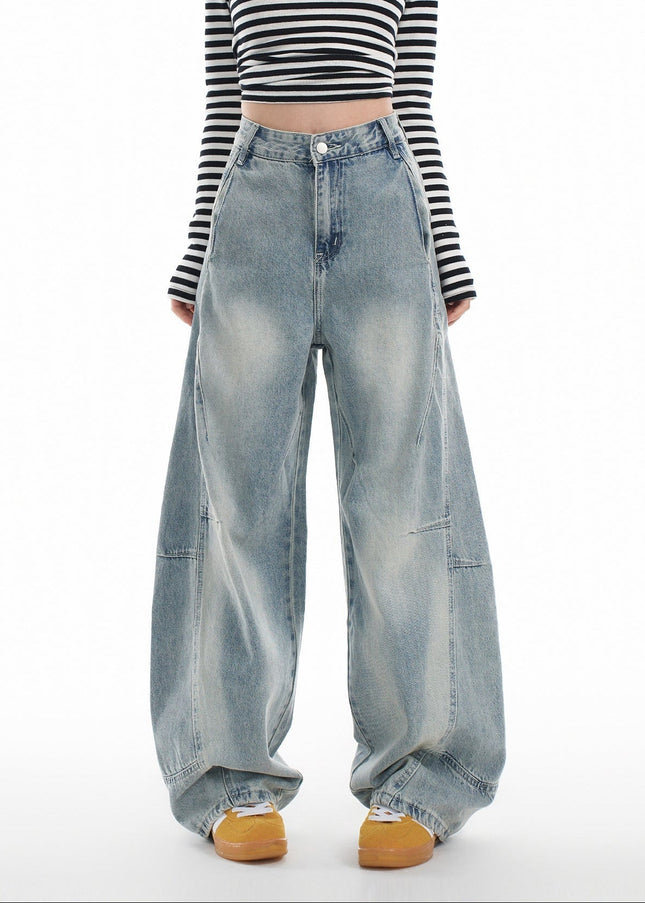 Blue Distressed Loose Wide Leg Scimitar Jeans - Women’s Jeans