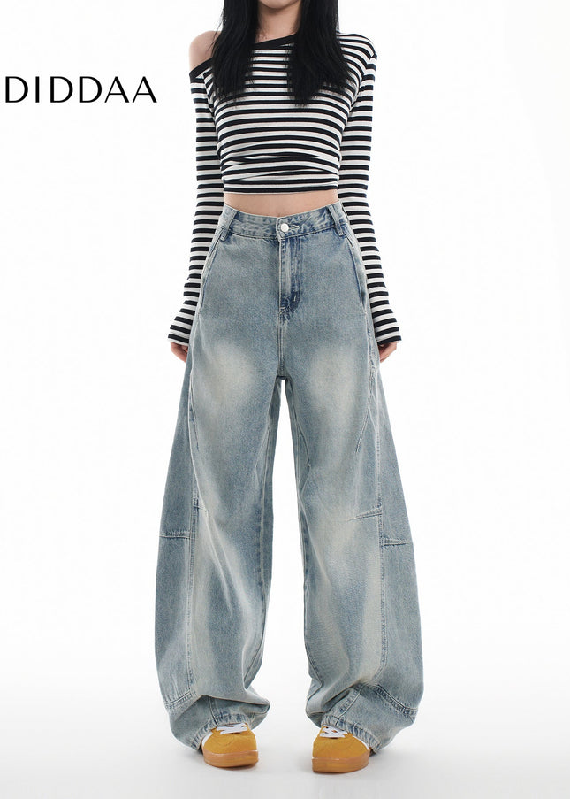 Blue Distressed Loose Wide Leg Scimitar Jeans - XS / Light Blue - Women’s Jeans