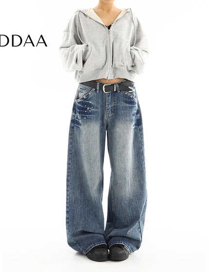 Blue Distressed Low Rise Loose Wide Leg Jeans - S / Blue - Women’s Jeans