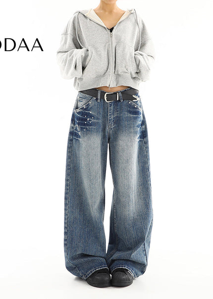 Blue Distressed Low Rise Loose Wide Leg Jeans - S / Blue - Women’s Jeans