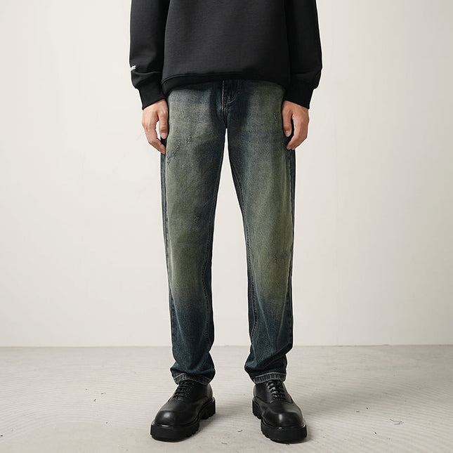 Blue Distressed Nano Wash Loose Straight-Leg Jeans - 28 / Dark Blue - Men’s Jeans