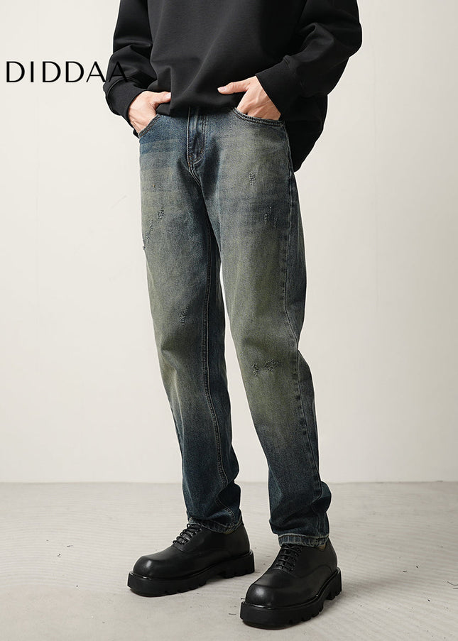 Blue Distressed Nano Wash Loose Straight-Leg Jeans - Men’s Jeans