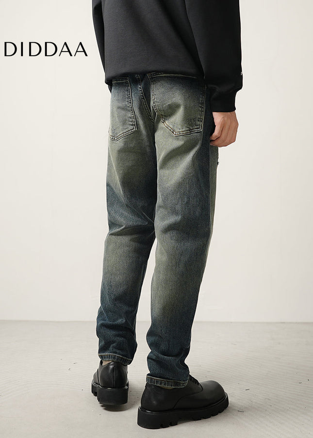 Blue Distressed Nano Wash Loose Straight-Leg Jeans - Men’s Jeans