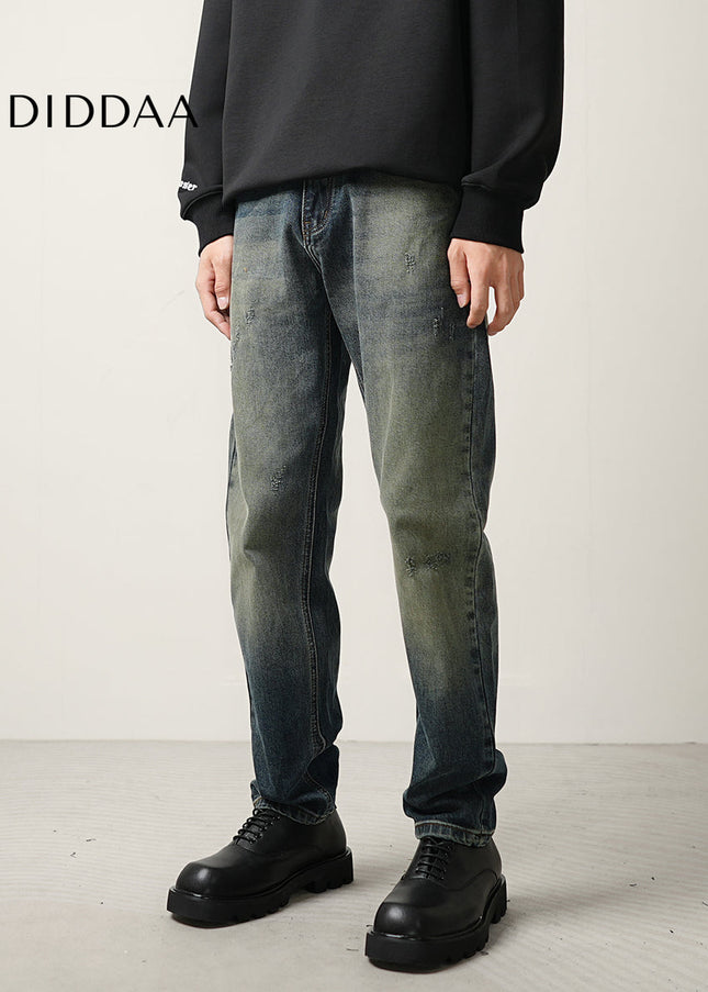 Blue Distressed Nano Wash Loose Straight-Leg Jeans - Men’s Jeans
