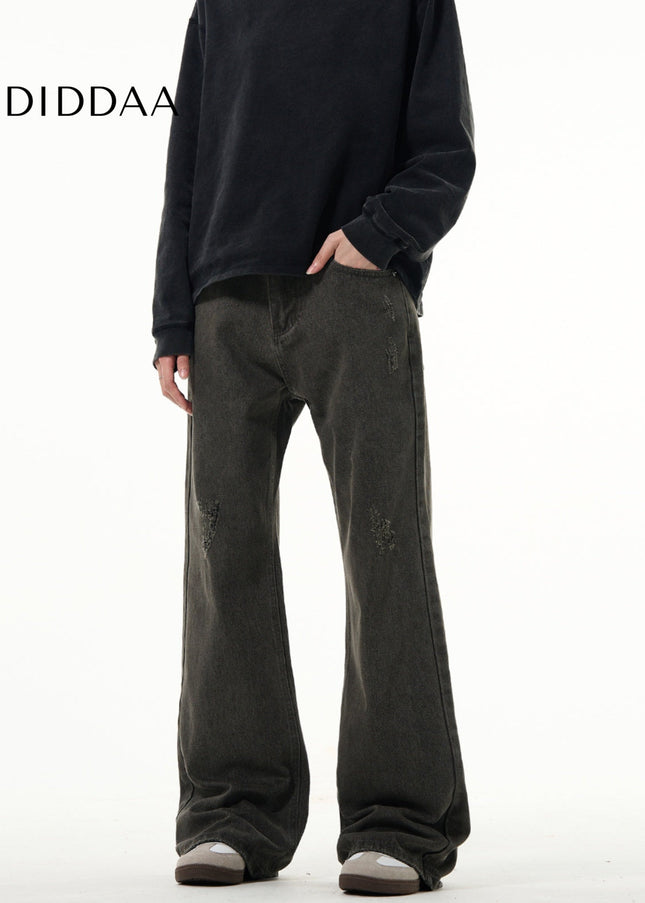 Blue Distressed Retro Bootcut Jeans Men’s High Street Vibe - Men’s Jeans