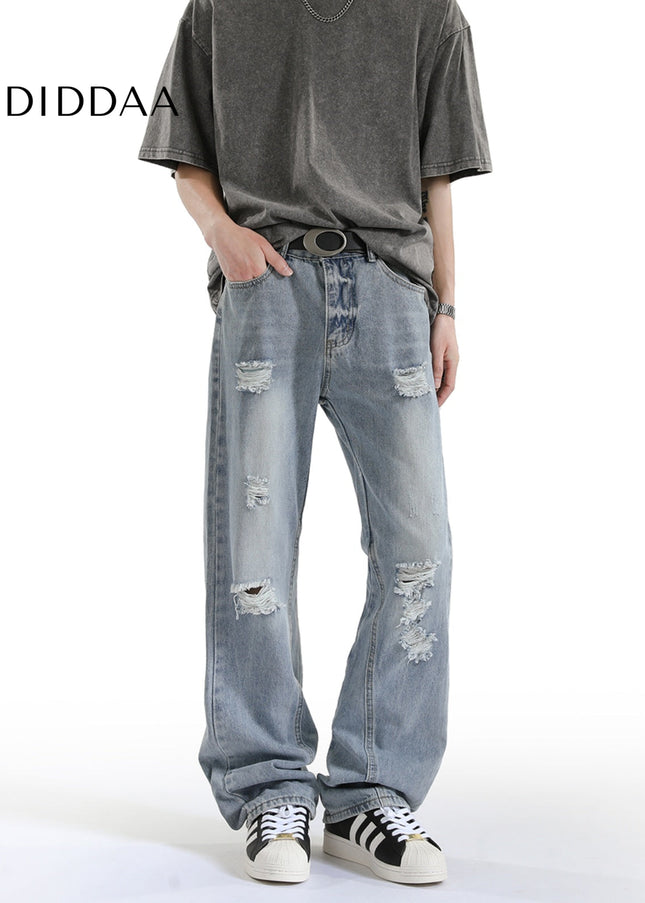 Blue Distressed Ripped Bootcut Jeans for Men - Men’s Jeans