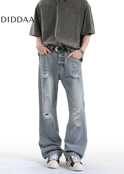 Blue Distressed Ripped Bootcut Jeans for Men - Men’s Jeans