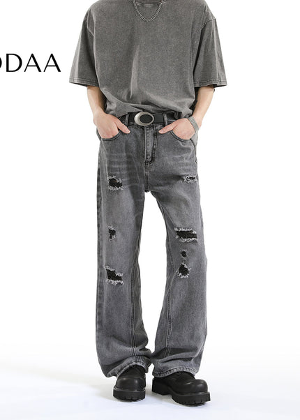 Blue Distressed Ripped Bootcut Jeans for Men - S / Grey - Men’s Jeans