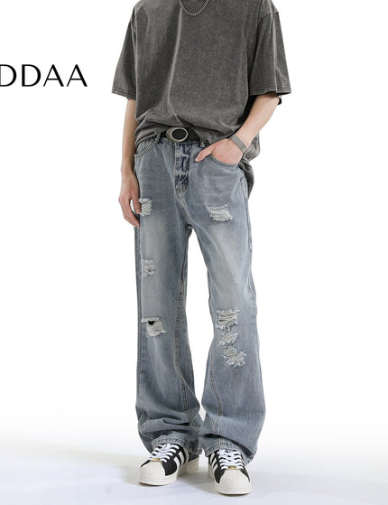 Blue Distressed Ripped Bootcut Jeans for Men - S / Light Blue - Men’s Jeans