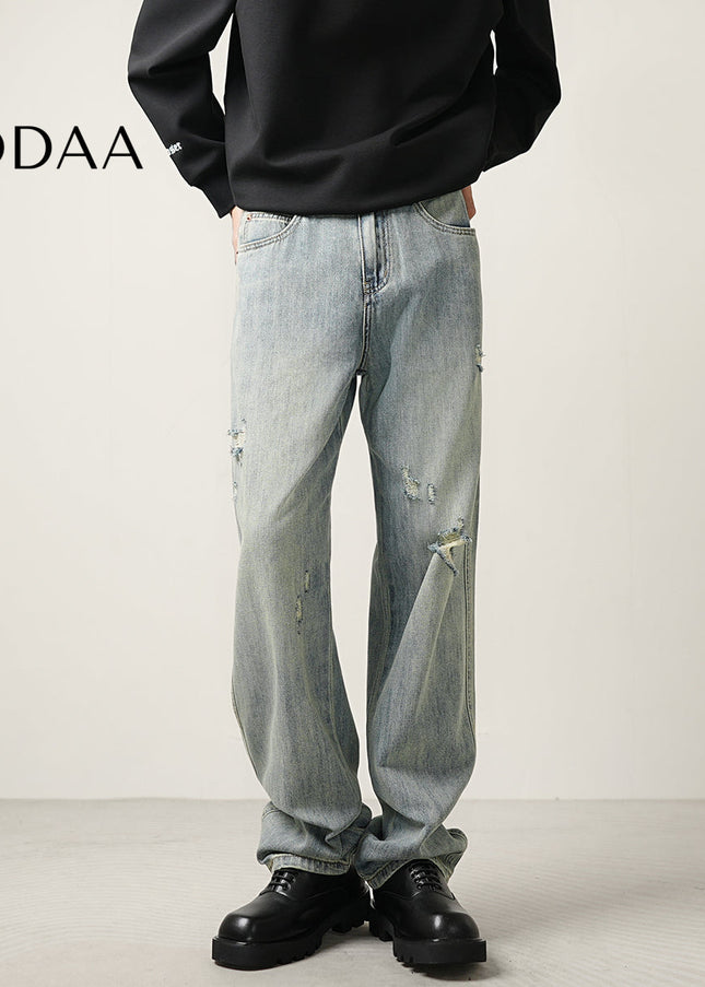 Blue Distressed Ripped Jeans Men’s Casual Loose Trousers - 28 / Light Blue - Men’s Jeans