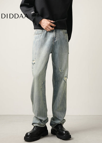 Blue Distressed Ripped Jeans Men’s Casual Loose Trousers - Men’s Jeans