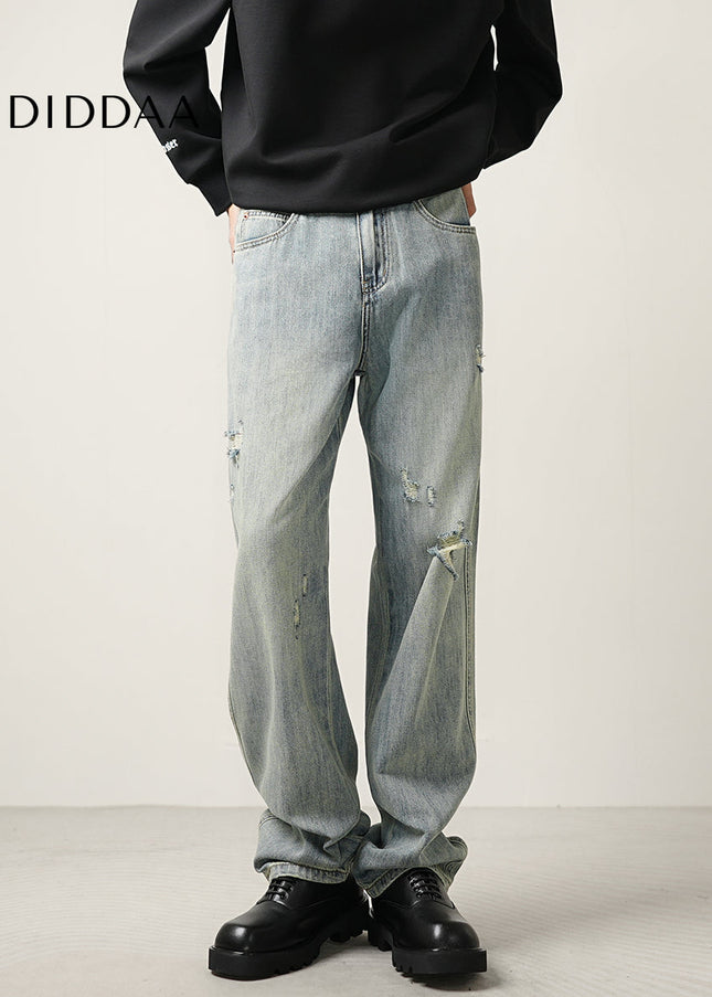 Blue Distressed Ripped Jeans Men’s Casual Loose Trousers - Men’s Jeans