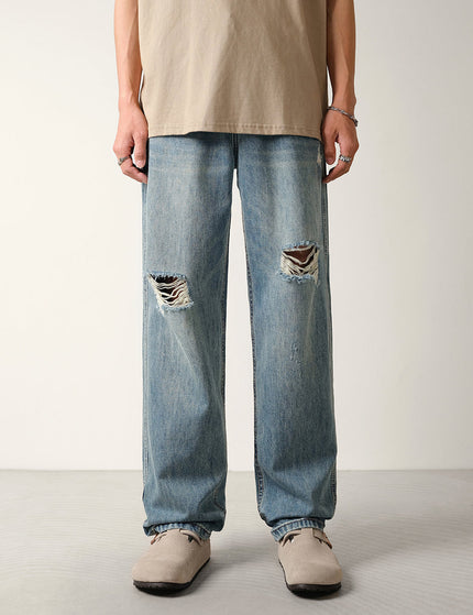 Blue Distressed Ripped Loose Fit Jeans for Men - 28 / Mid Blue - Men’s Jeans