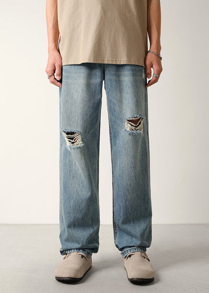 Blue Distressed Ripped Loose Fit Jeans for Men - 28 / Mid Blue - Men’s Jeans