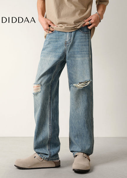 Blue Distressed Ripped Loose Fit Jeans for Men - Men’s Jeans