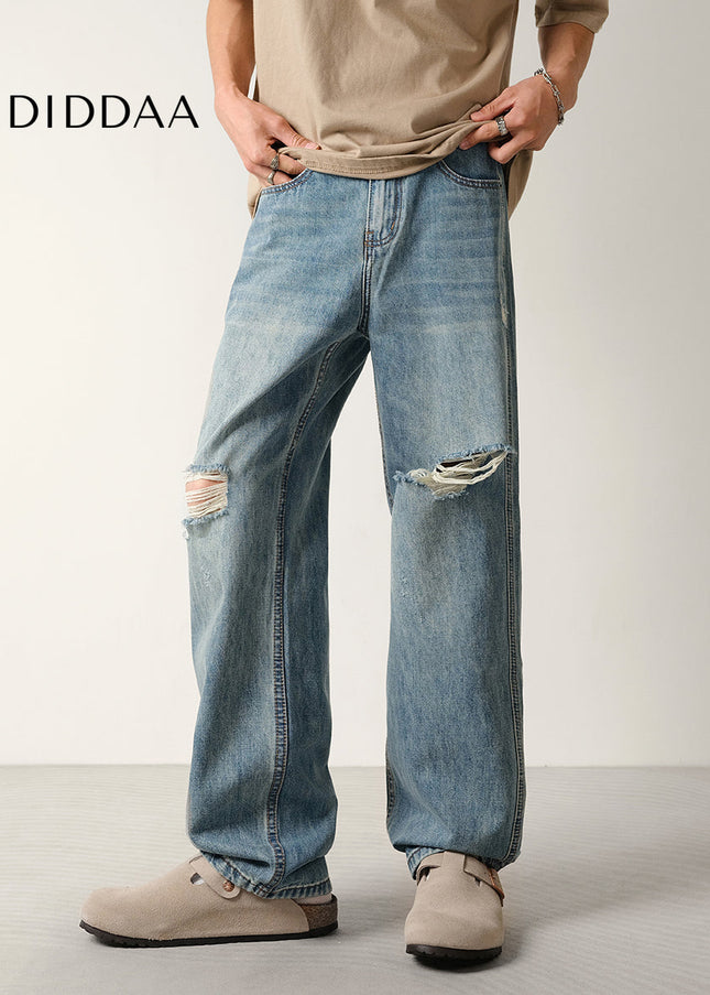 Blue Distressed Ripped Loose Fit Jeans for Men - Men’s Jeans