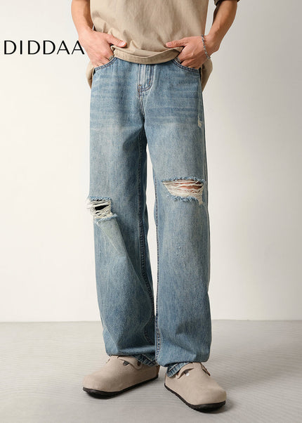 Blue Distressed Ripped Loose Fit Jeans for Men - Men’s Jeans