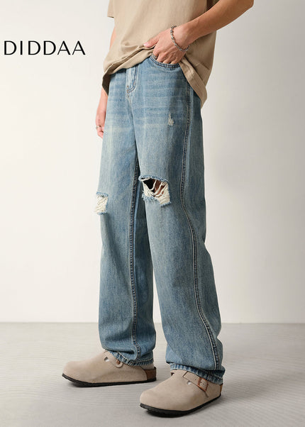 Blue Distressed Ripped Loose Fit Jeans for Men - Men’s Jeans