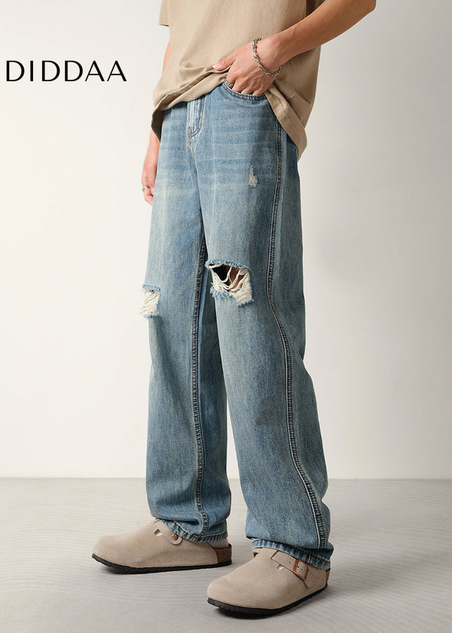 Blue Distressed Ripped Loose Fit Jeans for Men - Men’s Jeans