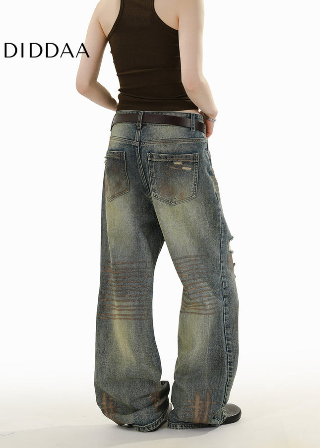 Blue Distressed Ripped Straight-Leg Jeans for Men and Women - Men’s Jeans