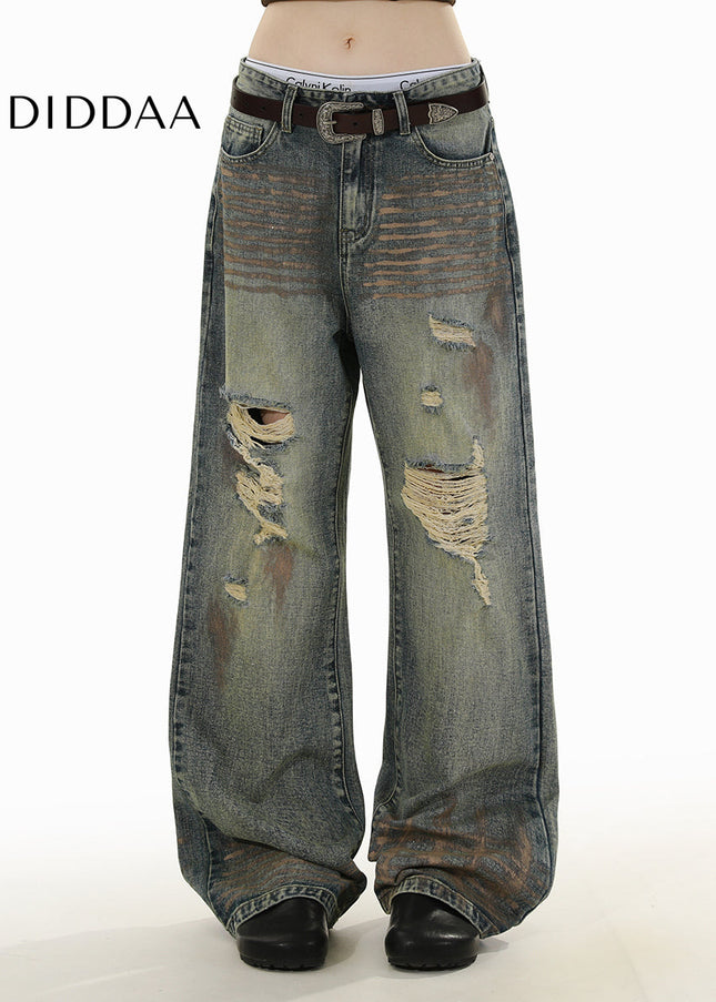 Blue Distressed Ripped Straight-Leg Jeans for Men and Women - Men’s Jeans