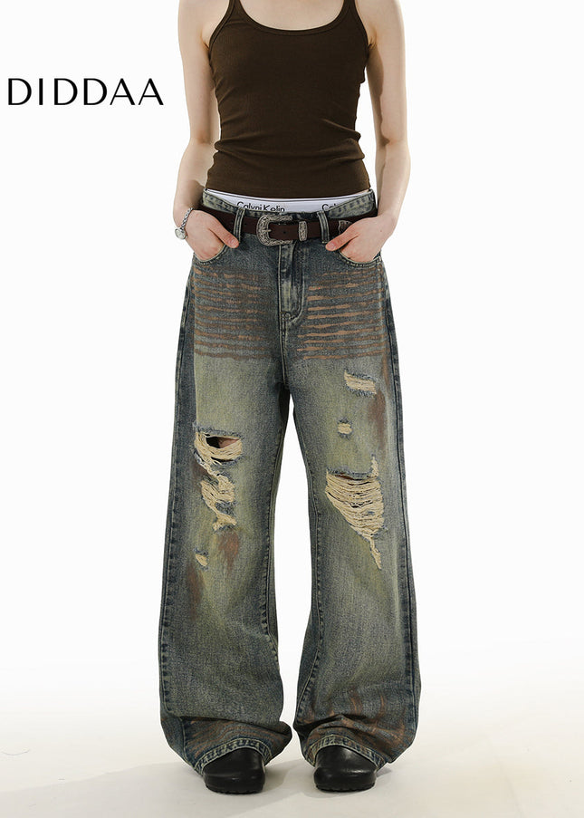 Blue Distressed Ripped Straight-Leg Jeans for Men and Women - Men’s Jeans