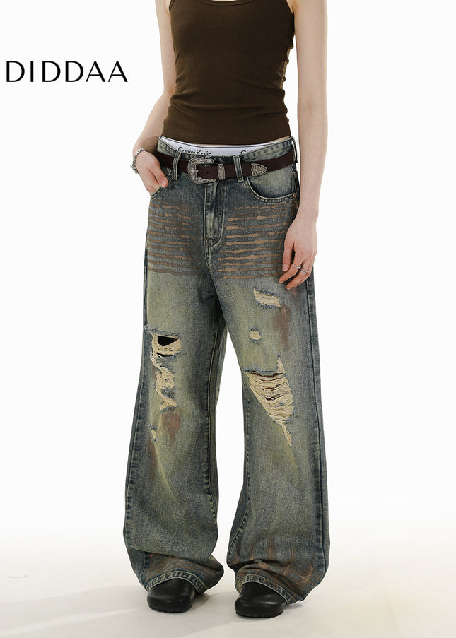Blue Distressed Ripped Straight-Leg Jeans for Men and Women - Men’s Jeans