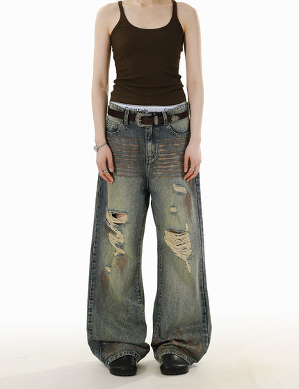 Blue Distressed Ripped Straight-Leg Jeans for Men and Women - S / Vintage Blue - Men’s Jeans