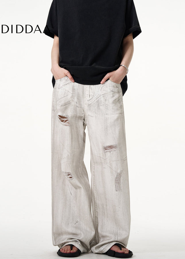 Blue Distressed Ripped Wide Leg Jeans for Men and Women - Men’s Jeans