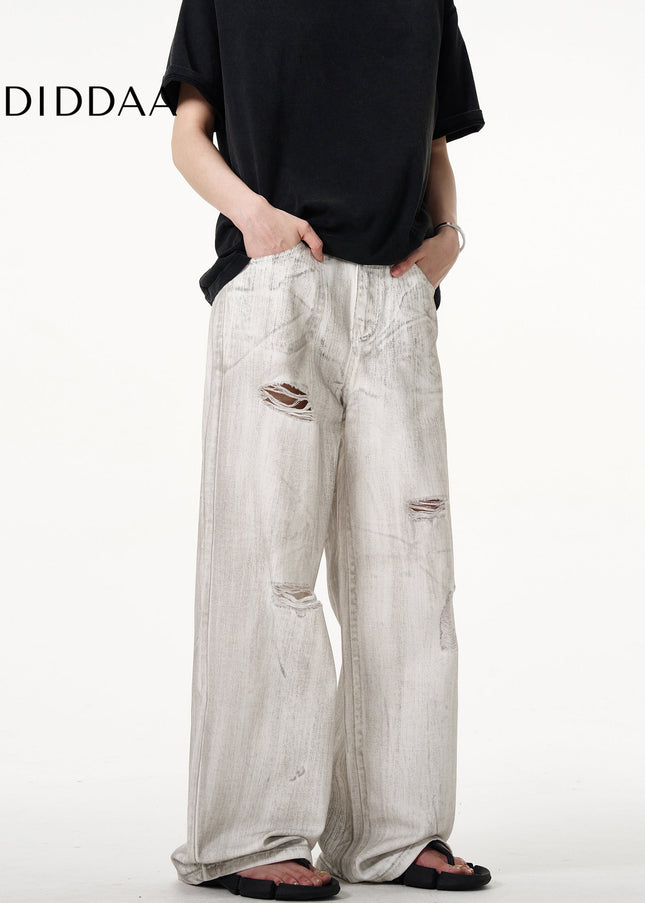 Blue Distressed Ripped Wide Leg Jeans for Men and Women - Men’s Jeans
