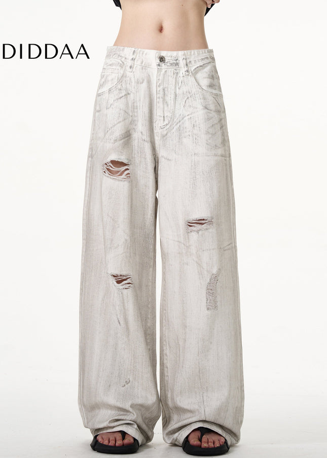 Blue Distressed Ripped Wide Leg Jeans for Men and Women - Men’s Jeans