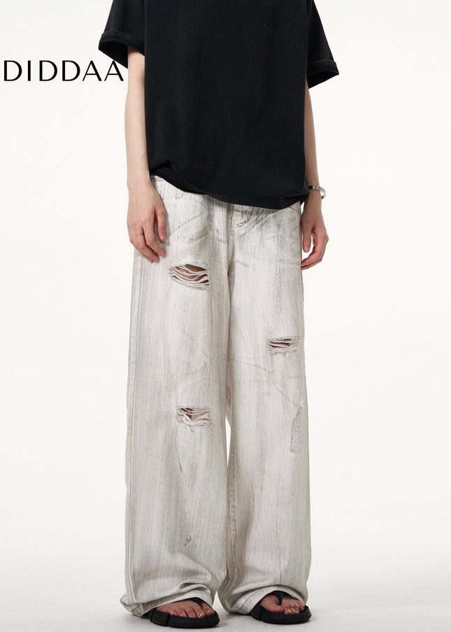 Blue Distressed Ripped Wide Leg Jeans for Men and Women - Men’s Jeans