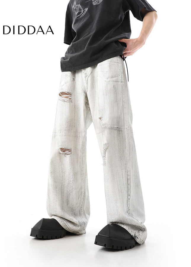 Blue Distressed Ripped Wide Leg Jeans for Men - Men’s Jeans