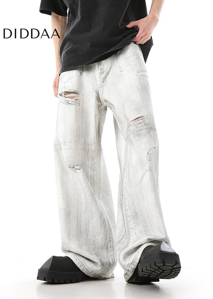 Blue Distressed Ripped Wide Leg Jeans for Men - Men’s Jeans