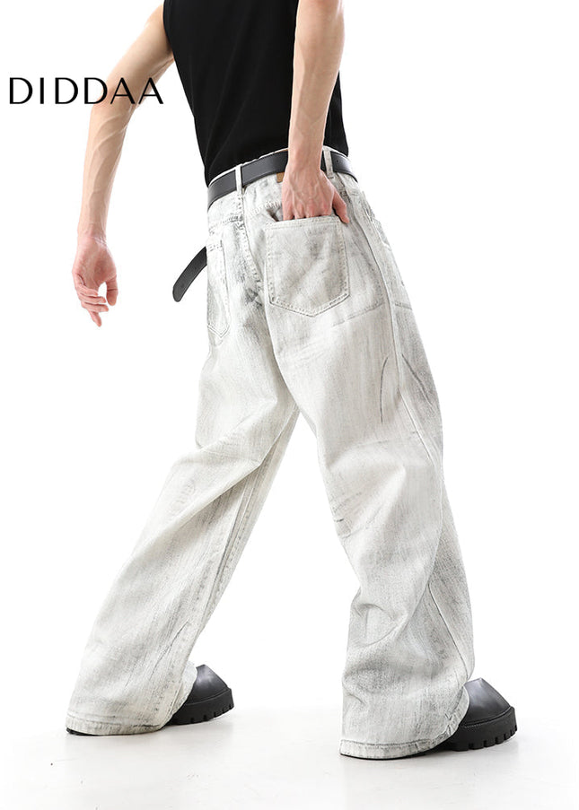 Blue Distressed Ripped Wide Leg Jeans for Men - Men’s Jeans