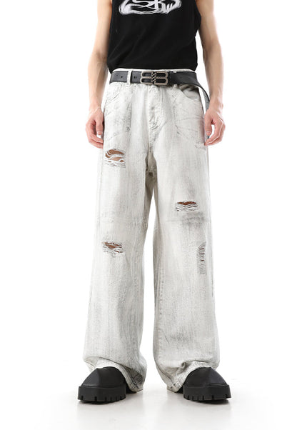 Blue Distressed Ripped Wide Leg Jeans for Men - Men’s Jeans