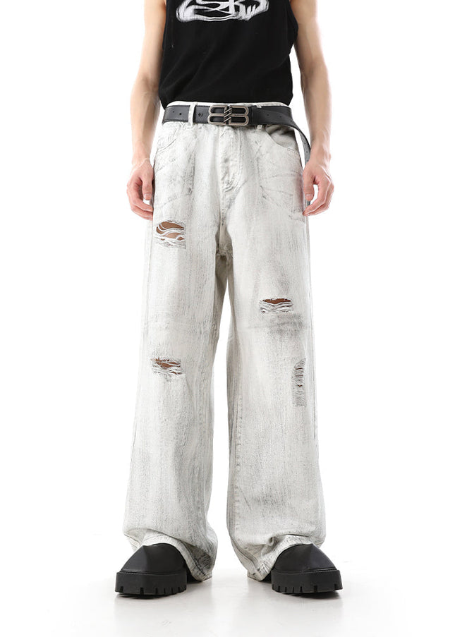 Blue Distressed Ripped Wide Leg Jeans for Men - Men’s Jeans