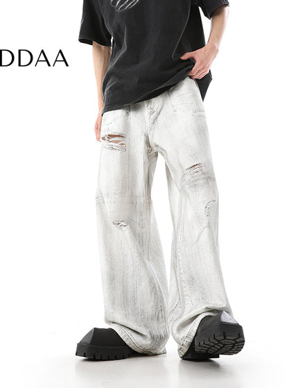 Blue Distressed Ripped Wide Leg Jeans for Men - S / White - Men’s Jeans