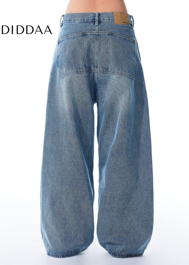 Blue Distressed Spliced Wide Leg Jeans - Men’s Jeans