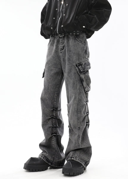 Blue Distressed Stacked Straight Jeans Men’s Cargo Pants - Men’s Jeans