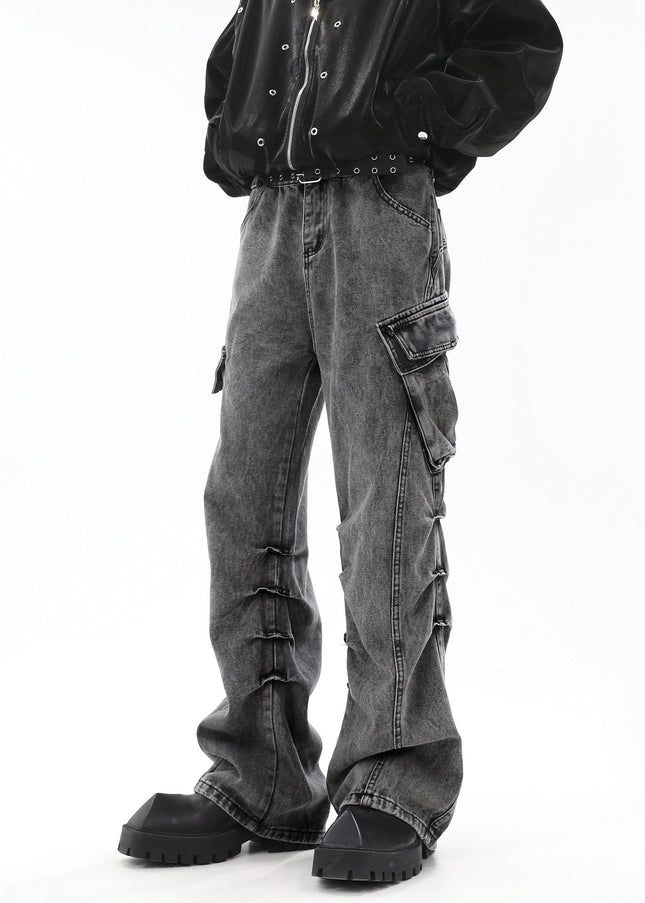 Blue Distressed Stacked Straight Jeans Men’s Cargo Pants - Men’s Jeans