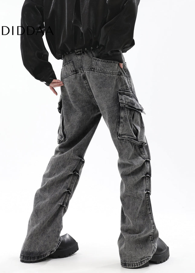 Blue Distressed Stacked Straight Jeans Men’s Cargo Pants - Men’s Jeans
