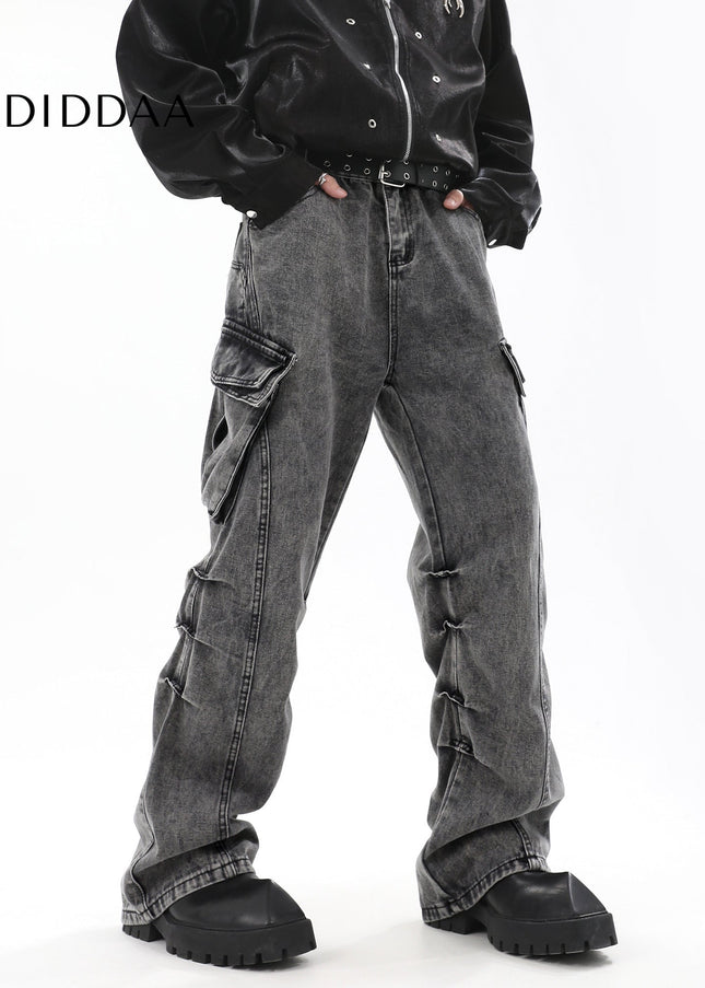 Blue Distressed Stacked Straight Jeans Men’s Cargo Pants - Men’s Jeans