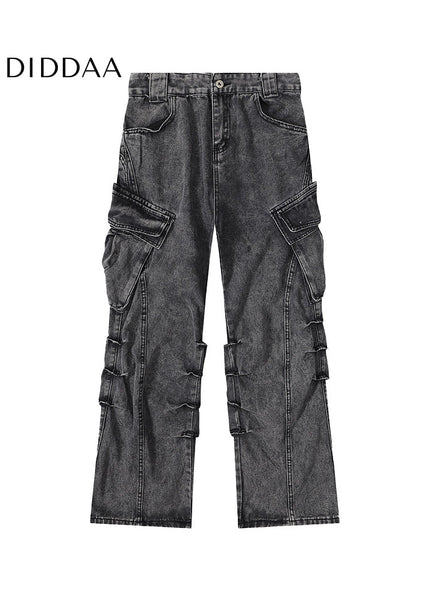 Blue Distressed Stacked Straight Jeans Men’s Cargo Pants - Men’s Jeans